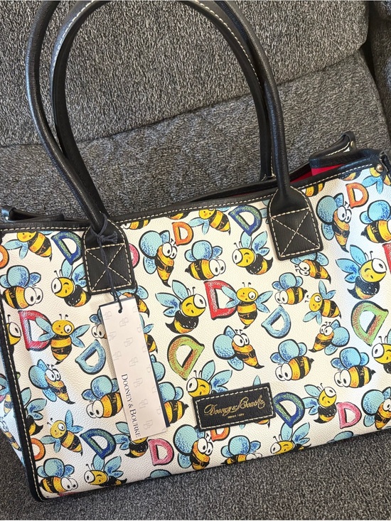 Dooney & Bourke Handbags - Dooney & Bourke Bee Print Tote Bag - White/Black Trim